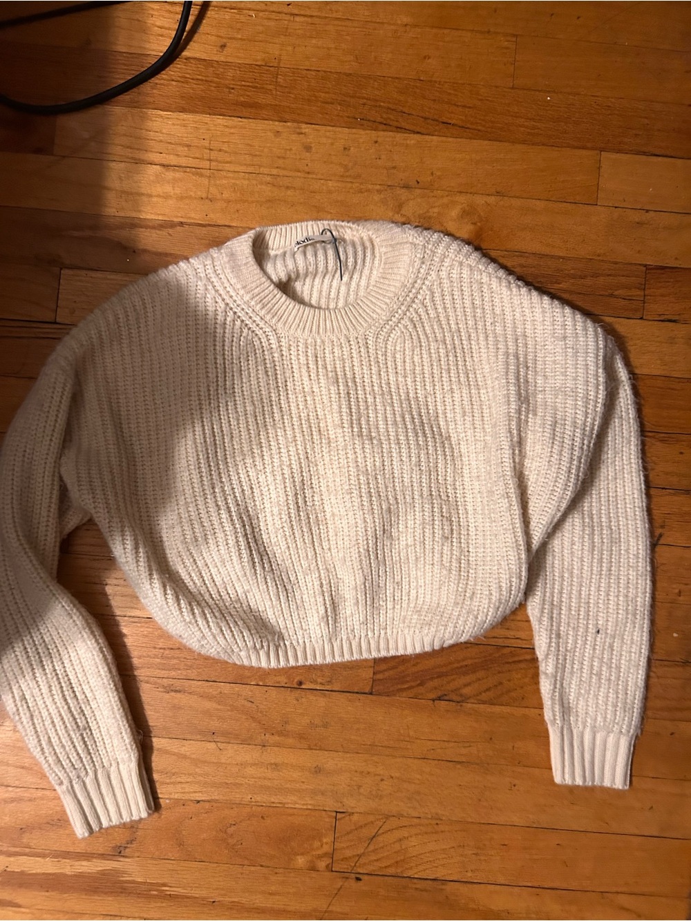 Elodie Cream Ribbed Cropped Crewneck Sweater cropped